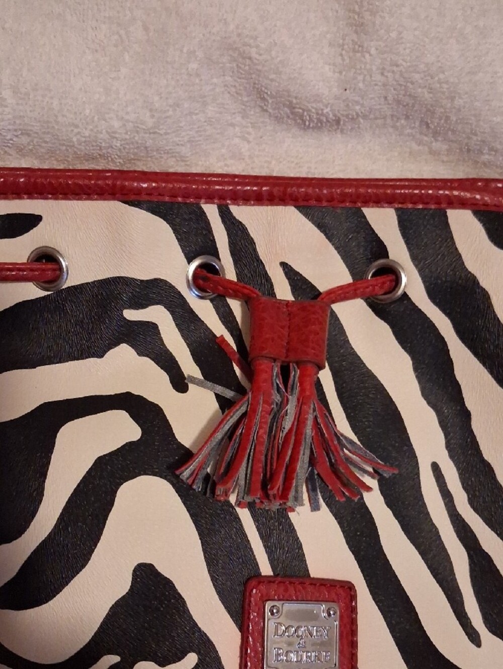 Dooney & Bourke Black and Cream Zebra-Print Shoulder Bag with Red Trim - Picture 3 of 14